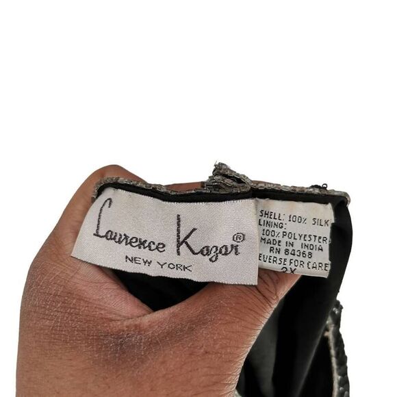 Vintage Black Silk Top Hand Embellished with Silver Beads & Sequins | Laurence K - Picture 4 of 6